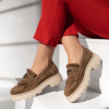 Pantofi casual dama cu talpa groasa maro suede din Piele naturala MOD12211, 2, modlet.ro