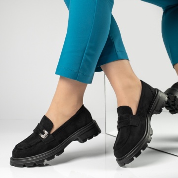 Pantofi casual dama cu talpa groasa negri suede MOD14199