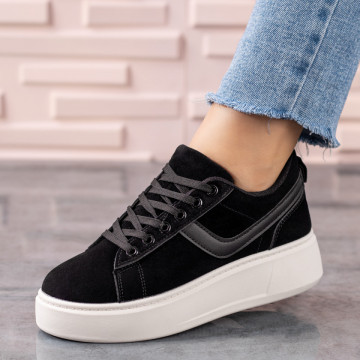 Pantofi casual dama cu talpa groasa negru suede MOD09603, 2, modlet.ro