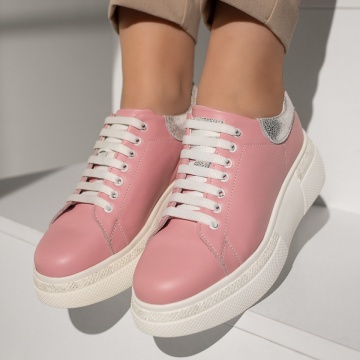 Pantofi casual dama cu talpa groasa roz din Piele naturala PAULA2, 4, modlet.ro