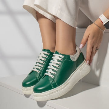 Pantofi casual dama cu talpa groasa verzi din Piele naturala MOD08254, 4, modlet.ro