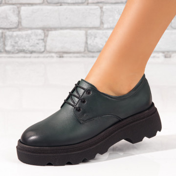 Pantofi casual dama cu talpa groasa verzi din Piele naturala ZEF10555