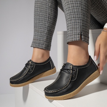 Pantofi casual dama cu talpa joasa negri din Piele naturala DORA39, 2, modlet.ro