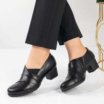 Pantofi casual dama cu toc gros si elasatic negri MOD11100, 5, modlet.ro