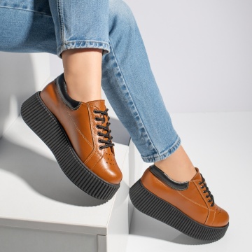 Pantofi casual dama maro cu talpa groasa din Piele naturala MOD12740, 4, modlet.ro