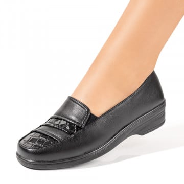 Pantofi casual dama negri cu imprimeu si insertii de material elastic ZEF10320, 1, zeforia.ro