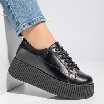 Pantofi casual dama negri cu talpa groasa din Piele naturala MOD12740, 4, modlet.ro