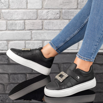 Pantofi casual dama negri cu talpa groasa si scai MOD08086, 3, modlet.ro