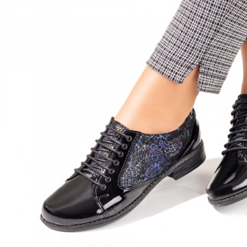 Pantofi casual dama negri lacuiti cu imprimeu din Piele naturala MOD033899, 2, modlet.ro