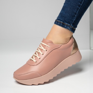 Pantofi casual dama nude cu auriu din Piele naturala MOD00430, 3, modlet.ro