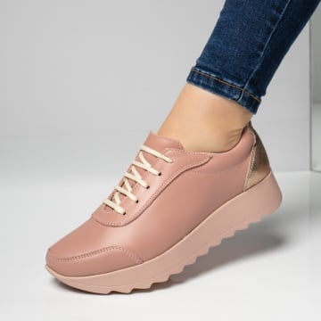 Pantofi casual dama nude cu auriu din Piele naturala ZEF00430, 3, zeforia.ro