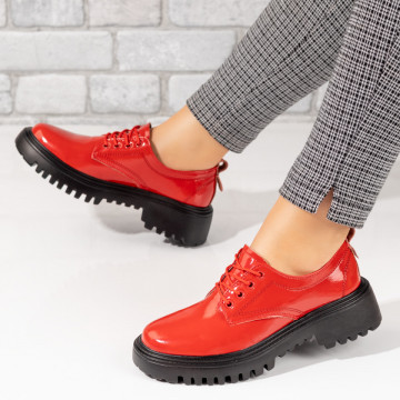 Pantofi casual dama rosii cu aspect lucios din Piele naturala MOD10278, 3, modlet.ro
