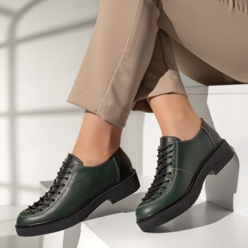 Pantofi casual dama verzi cu siret din Piele naturala MOD03549, 2, modlet.ro