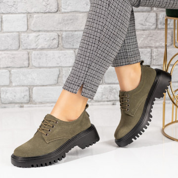 Pantofi casual dama verzi suede din Piele naturala MOD10278, 3, modlet.ro