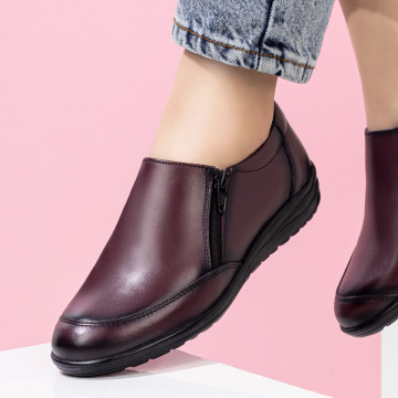 Pantofi casual dama visinii cu fermoar din Piele naturala MOD03568, 4, modlet.ro