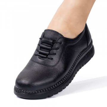 Pantofi casual negri dama cu siret elastic MDL03503