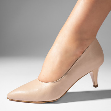 Pantofi cu toc dama bej din Piele naturala MOD11004, 1, modlet.ro
