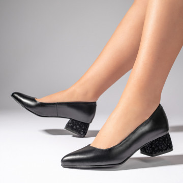 Pantofi cu toc dama negri din Piele naturala MOD11001, 4, modlet.ro