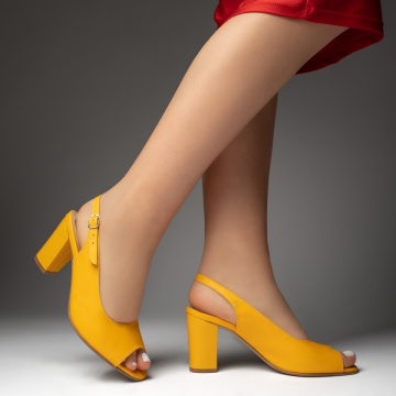 Pantofi cu toc dama si bareta galbeni din Piele naturala MOD13482, 4, modlet.ro