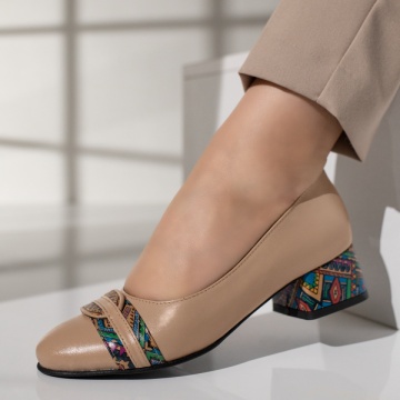 Pantofi cu toc dama si imprimeu nude din Piele naturala MOD12046, 3, modlet.ro