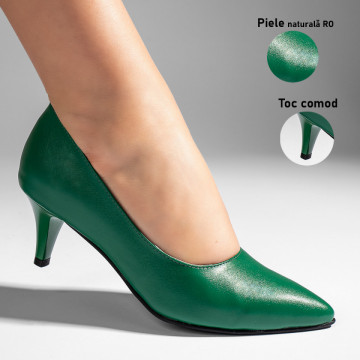 Pantofi cu toc dama verde din Piele naturala MOD11004, 3, modlet.ro