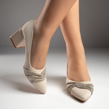 Pantofi cu toc gros dama bej MOD11735, 4, modlet.ro