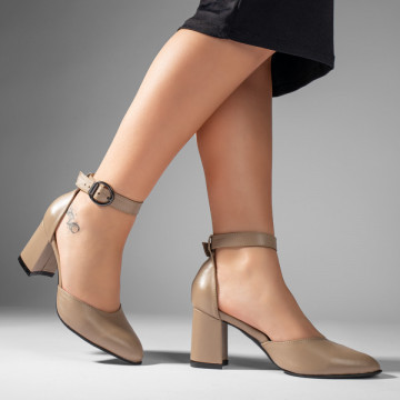 Pantofi cu toc gros dama gri din Piele naturala MOD11062, 4, modlet.ro