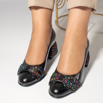 Pantofi cu toc gros dama negri din Piele naturala MOD12050, 2, modlet.ro