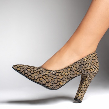 Pantofi cu toc gros dama si imprimeu khaki din Piele naturala MOD12739, 3, modlet.ro