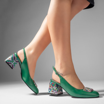Pantofi cu toc gros dama verzi din Piele naturala MOD11065, 5, modlet.ro