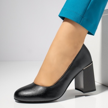 Pantofi cu toc gros negri din Piele naturala MOD12283, 1, modlet.ro