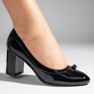 Pantofi cu toc gros negri luciosi MOD10986, 3, modlet.ro