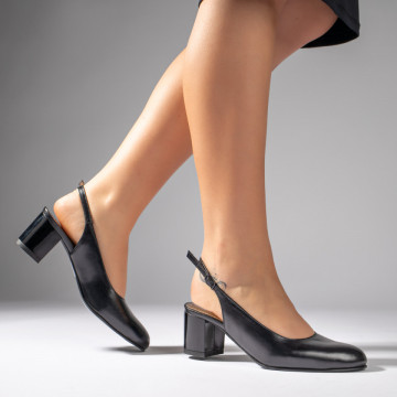 Pantofi cu toc gros si bareta negri din Piele naturala MOD11063, 5, modlet.ro