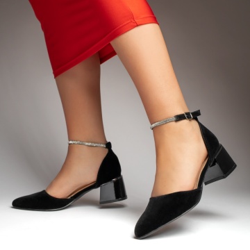Pantofi cu toc gros si bareta negri suede MOD12760, 3, modlet.ro