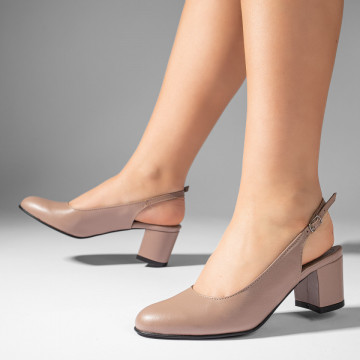 Pantofi cu toc gros si bareta nude din Piele naturala MOD11063, 4, modlet.ro