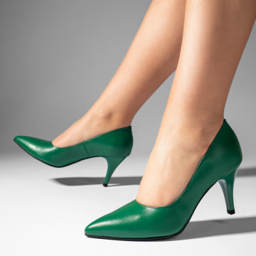 Pantofi cu toc subtire dama verzi din Piele naturala MOD11003, 2, modlet.ro