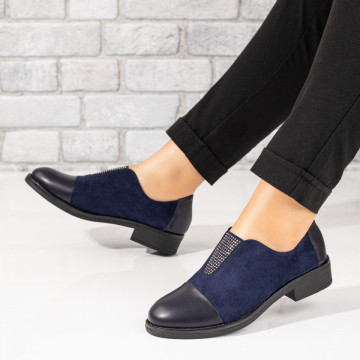Pantofi dama casual cu strasuri aplicate albastri suede MOD033829, 3, modlet.ro