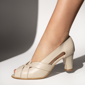 Pantofi dama cu toc bej deschis din Piele naturala MOD13489, 3, modlet.ro