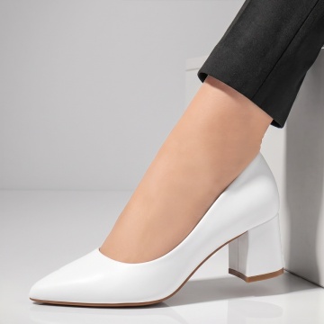 Pantofi dama cu toc gros albi IRIS37, 2, modlet.ro