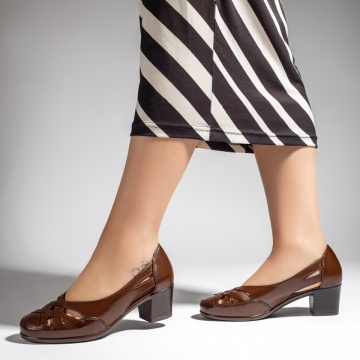 Pantofi dama cu toc gros maro MOD13437, 3, modlet.ro