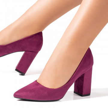 Pantofi dama cu toc gros mov suede MOD06129, 2, modlet.ro