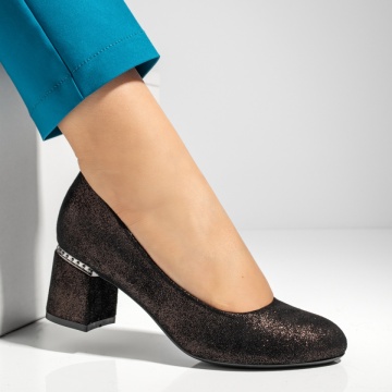 Pantofi dama cu toc gros negri glitter MOD05773, 3, modlet.ro