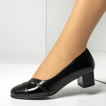 Pantofi dama cu toc gros negru lucios din Piele naturala MOD13957, 4, modlet.ro