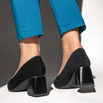Pantofi dama cu toc gros negru suede MOD13100, 2, modlet.ro