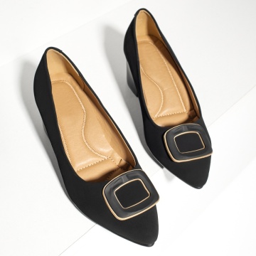 Pantofi dama cu toc gros si accesoriu decorativ negru suede MOD13004, 2, modlet.ro