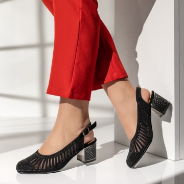 Pantofi dama cu toc gros si bareta negri suede MOD14240, 2, modlet.ro