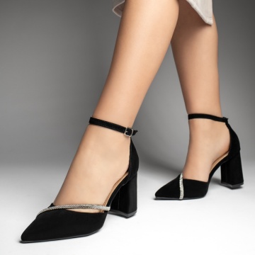 Pantofi dama cu toc gros si bareta negri ZEF13539, 2, zeforia.ro