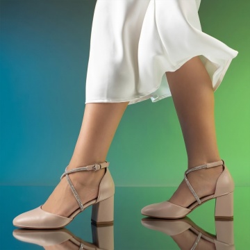 Pantofi dama cu toc gros si barete bej LIA100, 2, modlet.ro
