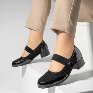 Pantofi dama cu toc gros si inchidere cu scai negru suede MOD13256, 3, modlet.ro