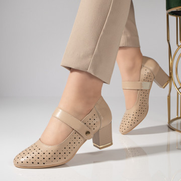 Pantofi dama cu toc gros si inchidere cu scai nude MOD11467, 4, modlet.ro